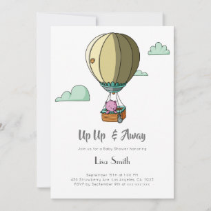 Varmt Luftballong Björn Flicka Rosa Baby Shower Inbjudningar