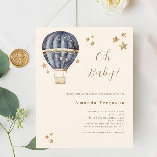 Varmt luftballong blå pojke Baby Shower-inbjudan