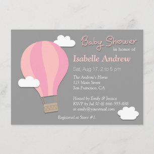 Varmt Luftballong, Flickbarns Baby Shower-fest, Gr Inbjudningar