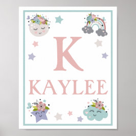 Varmt Luftballong Moln, Regnbåge, Mån Konsttryck S Poster