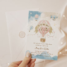 Varmt Luftballong Pastell Baby Shower Inbjudan