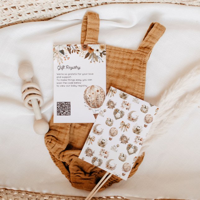 Varmt luftballong QR-kod Baby Shower registrerings Tilläggskort (Cozy in Bloom Gift Registry)