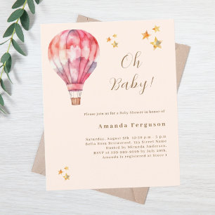 Varmt luftballong rosa flicka Baby Shower-inbjudan
