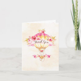 Varmt Luftballong Rosa Guld Gula Pilar Rosor Tack Kort