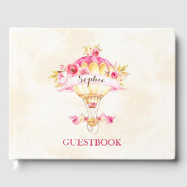 Varmt luftballong Rosa Guld Gula Rosor Gästböcker