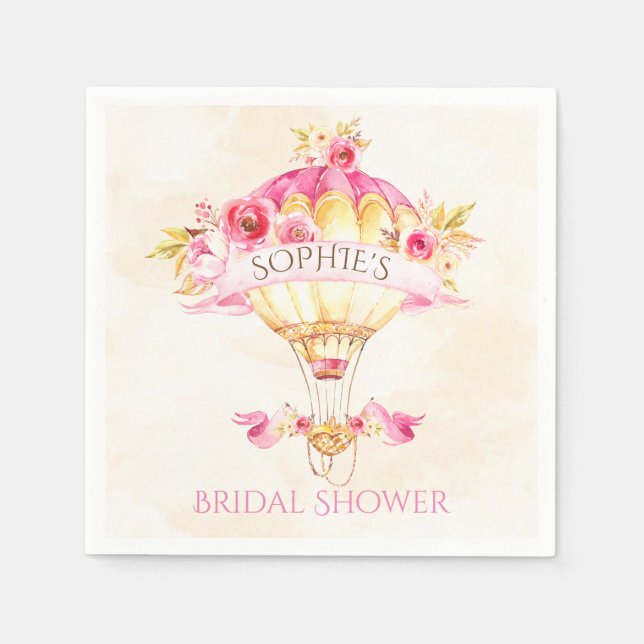 Varmt luftballong Rosa Guld Gula Rosor Pappersservett (Framsidan)