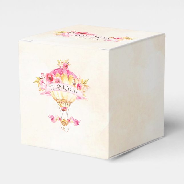 Varmt Luftballong Rosa Guld Gula Rosor Presentaskar (Framsidan Sidan)