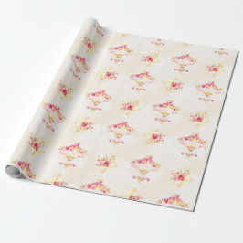 Varmt Luftballong Rosa Guld Gula Rosor Presentpapper
