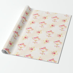 Varmt Luftballong Rosa Guld Gula Rosor Presentpapper