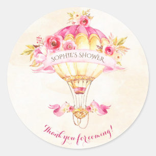 Varmt Luftballong Rosa Guld Gula Rosor Runt Klistermärke