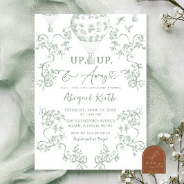 Varmt Luftballong Sagegrön Toile Baby Shower Inbjudningar