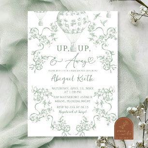 Varmt Luftballong Sagegrön Toile Baby Shower Inbjudningar