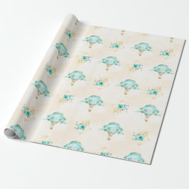Varmt Luftballong Turkos Gula Rosor Presentpapper