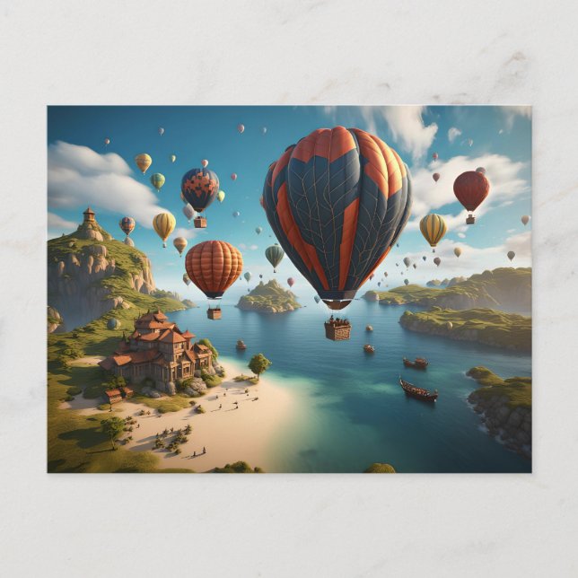 Varmt Luftballonger Flyger Över Ö Vykort (Framsida)