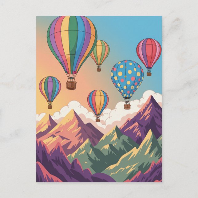 Varmt luftballonger över bergspussel vykort (Framsida)