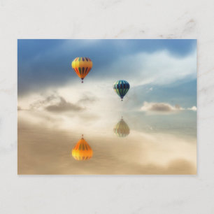 Varmt luftballonger vattenreflektion vykort