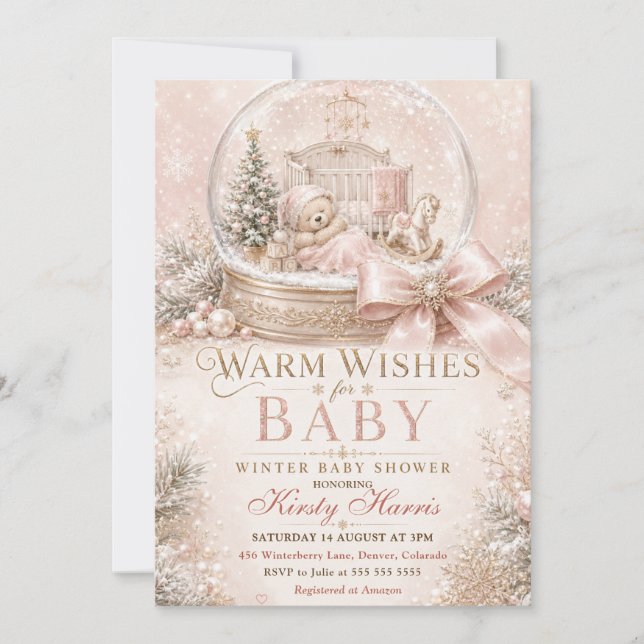 Varmt önskade vinter baby shower inbjudningar (Framsida)
