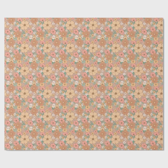 Varmt pastell blomstermönster med vintage charm presentpapper (Platt)