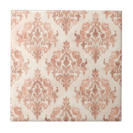 Varmt persika-damask vattenfärg ornamental mönster kakelplatta