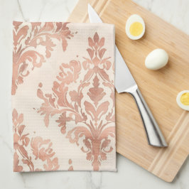 Varmt persika-damask vattenfärg ornamental mönster kökshandduk