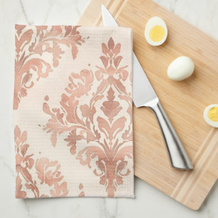 Varmt persika-damask vattenfärg ornamental mönster kökshandduk