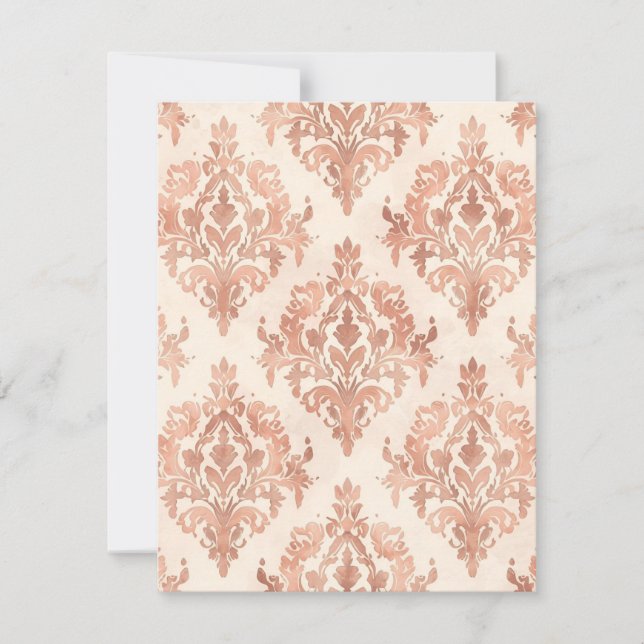 Varmt persika-damask vattenfärg ornamental mönster kort (Framsida)