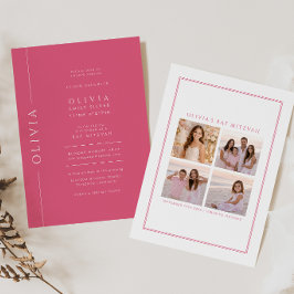 Varmt rosa Bat Mitzvah-inbjudan med foto Inbjudningar