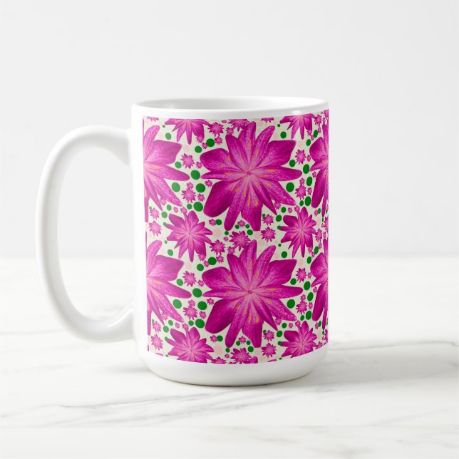 Varmt rosa blomster sömlöst mönster  kaffemugg (Vänster)