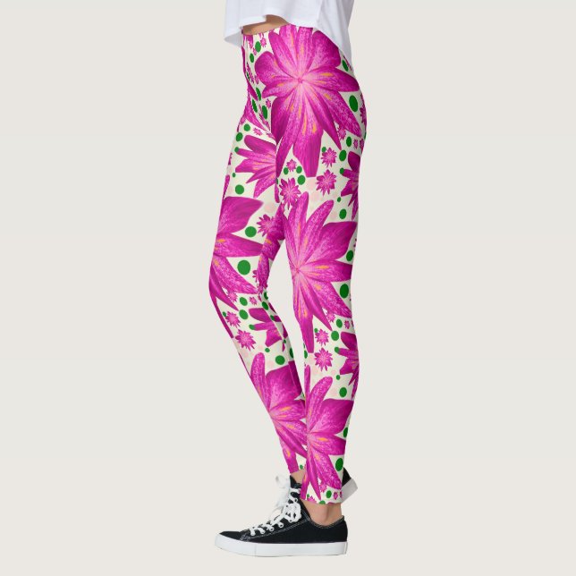 Varmt rosa blomster sömlöst mönster  leggings (Vänster)