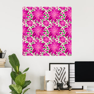 Varmt rosa blomster sömlöst mönster poster