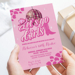 Varmt rosa disco-cowgirl-födelsedagsinbjudan inbjudningar