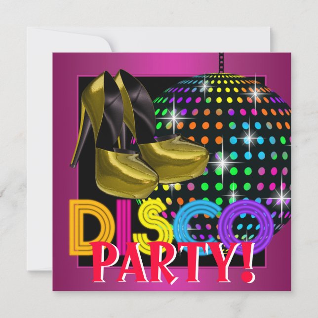 Varmt rosa discodansfest inbjudningar (Framsida)