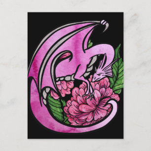 Varmt Rosa Drak Blommig Blommor Nörd Tjej Vykort