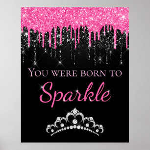 Varmt Rosa Droppande Falskt Glitter Född att Gläns Poster