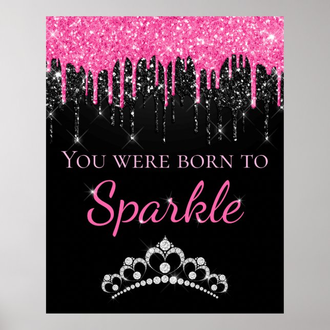 Varmt Rosa Droppande Falskt Glitter Född att Gläns Poster (Framsidan)