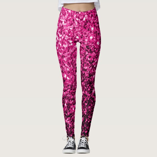 Varmt rosa falskt glitter gnistrar leggings (Framsida)