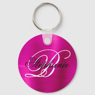 Varmt Rosa Folie Fancy Monogram Nyckelring