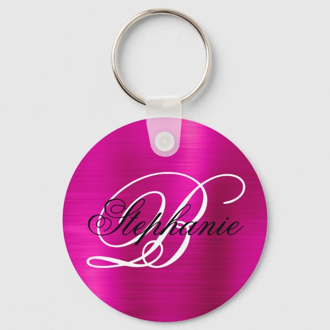 Varmt Rosa Folie Fancy Monogram Nyckelring (Framsida)