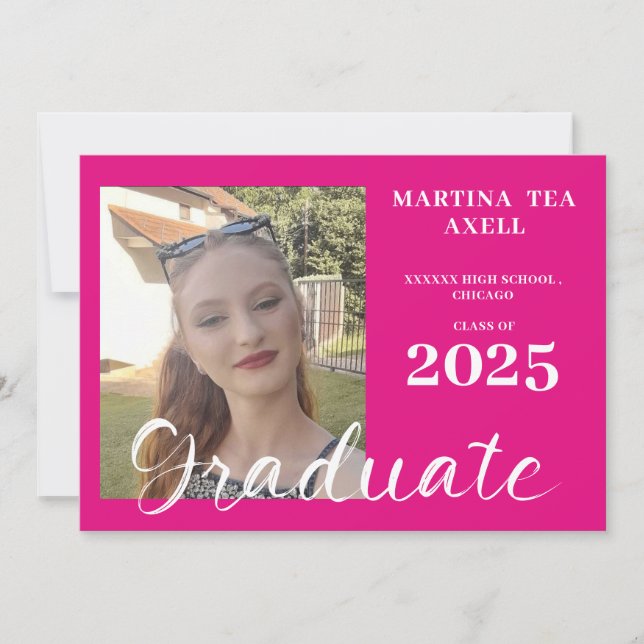 Varmt Rosa Foto Examenstryck Inbjudningar (Framsida)
