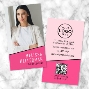 Varmt Rosa Foto QR-kod Vertikal Logotyp Visitkort