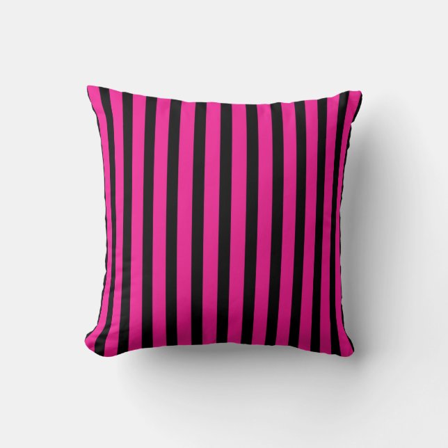 Varmt rosa fuchsia svart randig  kudde (Framsida)
