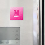 Varmt rosa geometriskt nätmönster Monogram Magnet<br><div class="desc">Monogram Anpassa med din egen initial och namn. Varmt rosa gradient geometriskt nätmönster trianglar ombre. 
Triangel geometriskt nät med coolt ombre gradient design.</div>