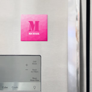 Varmt rosa geometriskt nätmönster Monogram Magnet