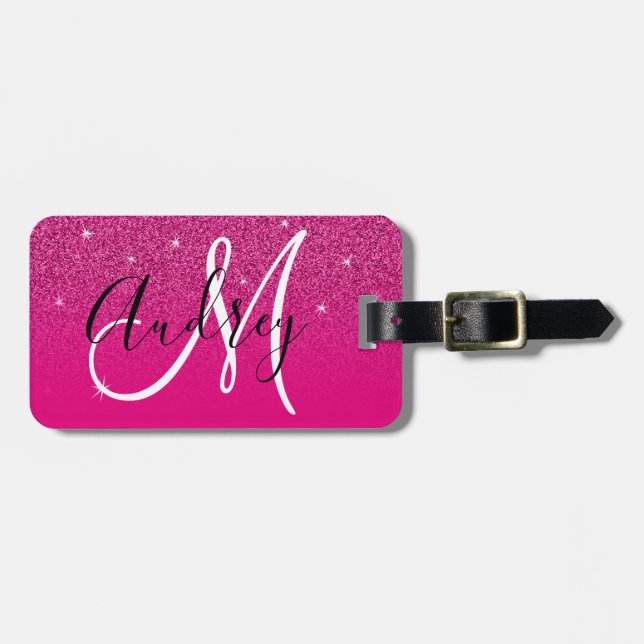 Varmt rosa glitter Ombre Personlig monogram Bagagebricka (Horisontell Framsida)