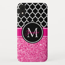 Varmt rosa glitter svart och vit spaljémonogram