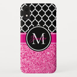 Varmt rosa glitter svart och vit spaljémonogram