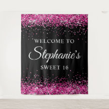 Varmt rosa glitter svart Sweet 16 födelsedags välk