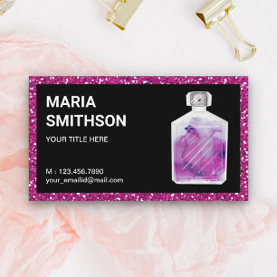 Varmt rosa glitter vattenfärg parfymflaska visitkort