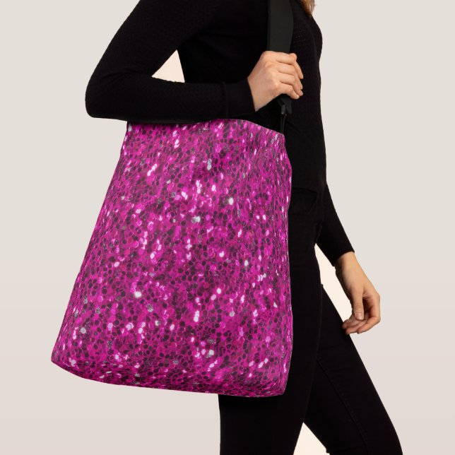 Varmt rosa glittrande falskt glitter axelväska (Närbild)