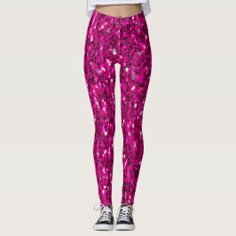 Varmt rosa glittrande falskt glitter leggings